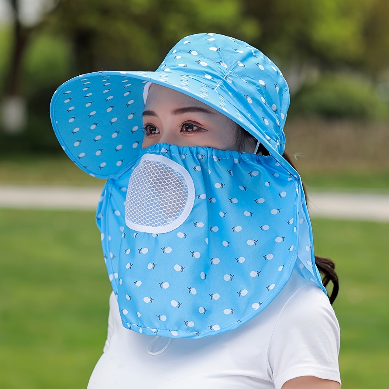 Summer Sun Hat Neck Flap Face Mask Solid Color Uv Protection - Temu Canada