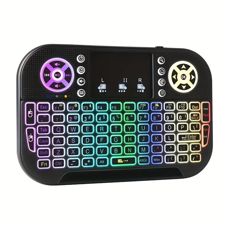 Mini teclado inalámbrico, mini teclado H9 con panel táctil, mini teclado  inalámbrico retroiluminado colorido, mini teclado remoto de mano recargable