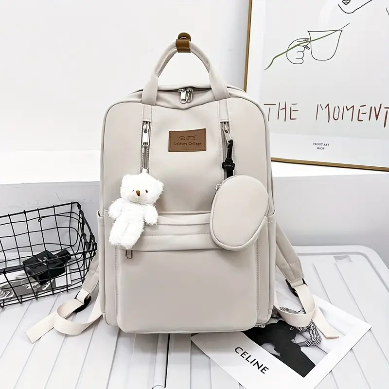 Fashion Solid Color Backpack, Preppy College School Daypack, Travel Knapsack & Laptop Bag
