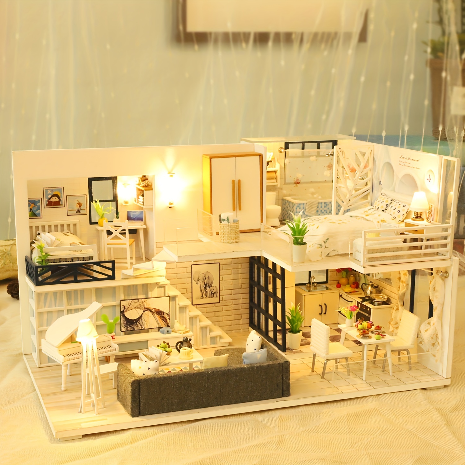 1/24 Kit miniature de maison de poupée bricolage avec meubles - Ornement de