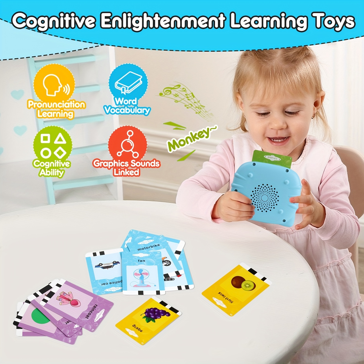 Juguetes para niños, tarjetas didácticas, juguetes educativos para 2 a 6  años, 112 piezas, 224 palabras, juguetes de aprendizaje, regalo de  cumpleaños