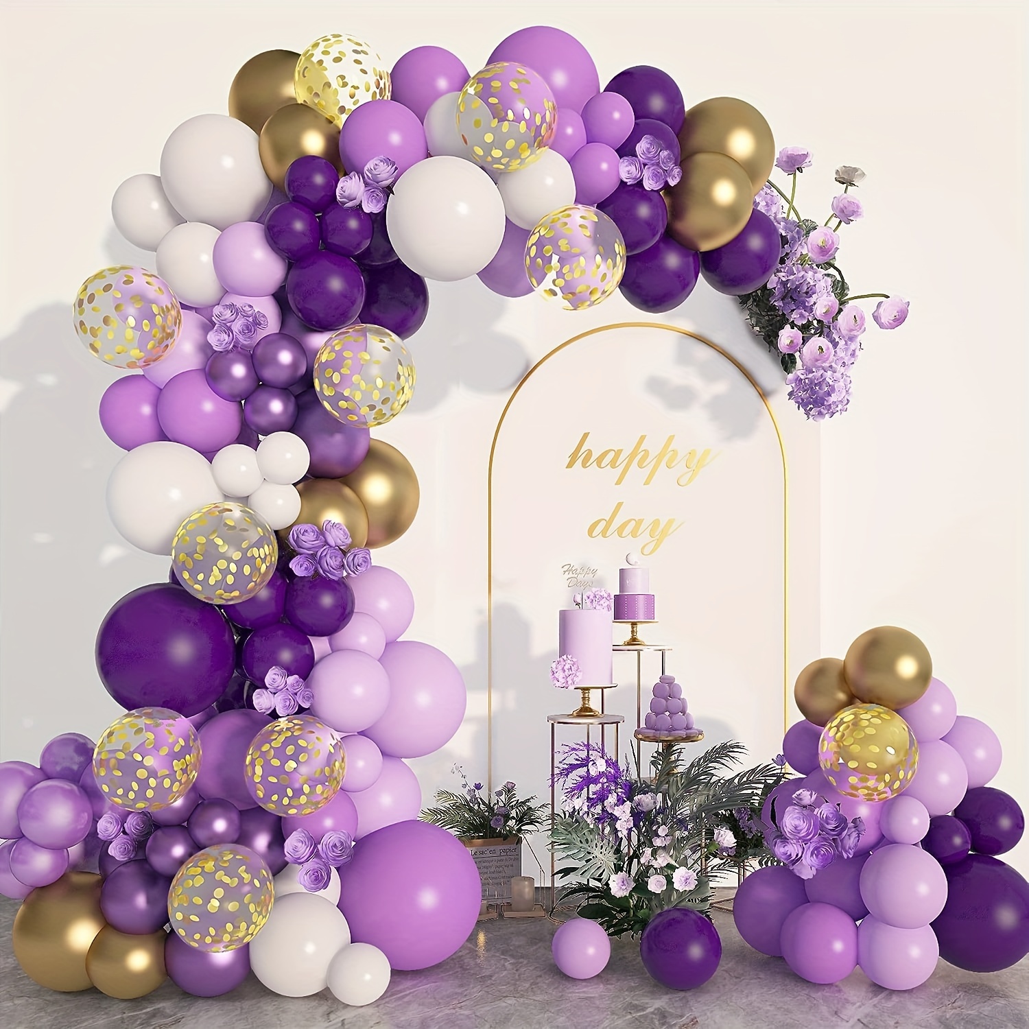 Kit de guirnalda de arco de globos de oro blanco de diferentes tamaños para  baby shower, boda, graduación, cumpleaños, aniversario, fiesta, decoración