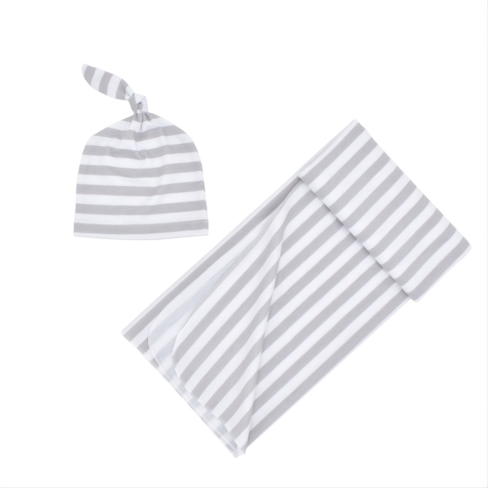 Newborn Cotton Striped Wrapping Fetal Cap and Blanket Set