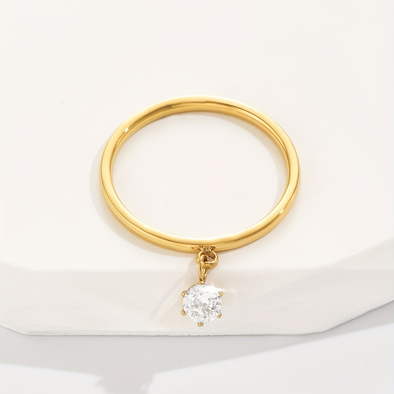 Golden Plated Circle Ring with Faux Diamond for Couples