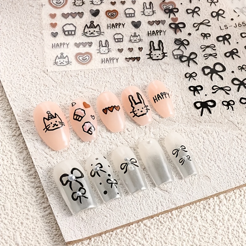 Cartoon Nail Art Stickers Cute Nail Decals Nail Art Supplies 3D Self  Adhesive Cute Cartoon Nail Design Stickers for Women Girls Cartoon Nail Art