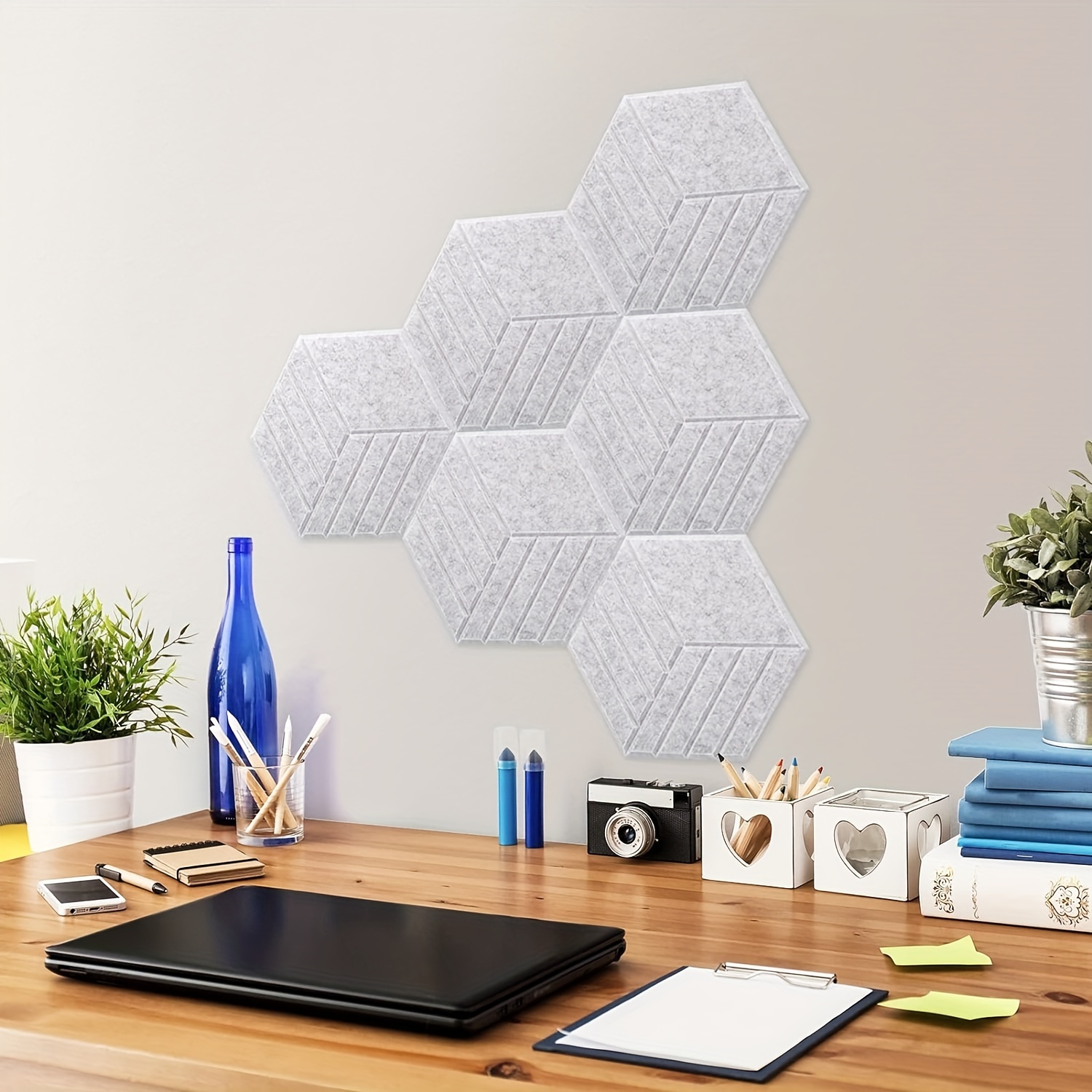 Paquete de 18 paneles acústicos hexagonales, paneles acústicos hexagonales  de alta densidad de 12 x 10 x 0.4 pulgadas, paneles de pared insonorizados