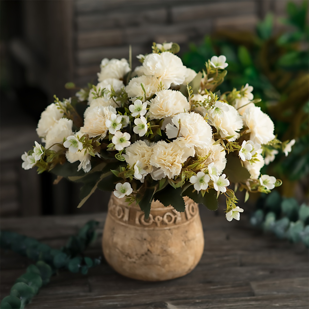 4 Bunches Carnation Small Artificial Flowers for Decoration Small Silk  Flowers for Living Room, Dining Table, Bedroom, Office, Garden and  Farmhouse Indoor Outdoor-White 