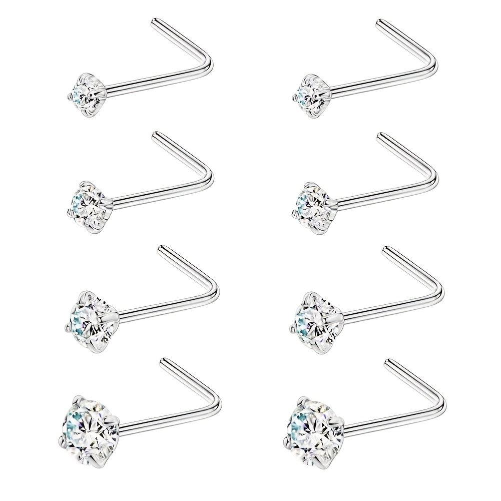 6pcs L Shape Nose Ring Set, Body Piercing Jewelry