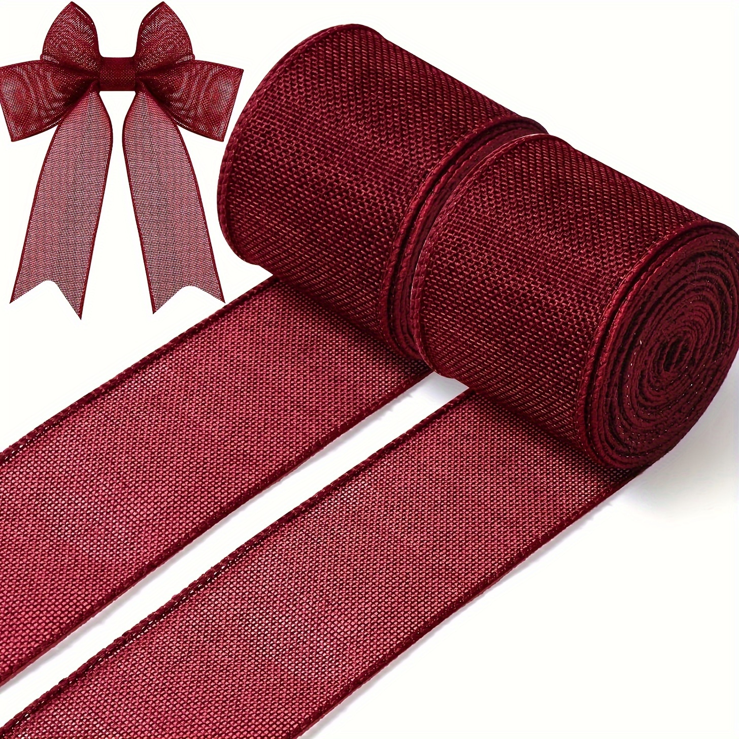  2 Rolls Christmas Velvet Ribbon Velvet Wired Edge Ribbon Trim  Wrapping Ribbon Craft Fabric Ribbon for Xmas Bow Making, Floral Arrangement  Decoration (Red,2.5 Inch x 6.5 Yard)