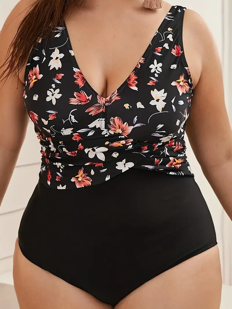 Plus Size Elegant Swimsuit Women's Plus Floral Print Wrap - Temu