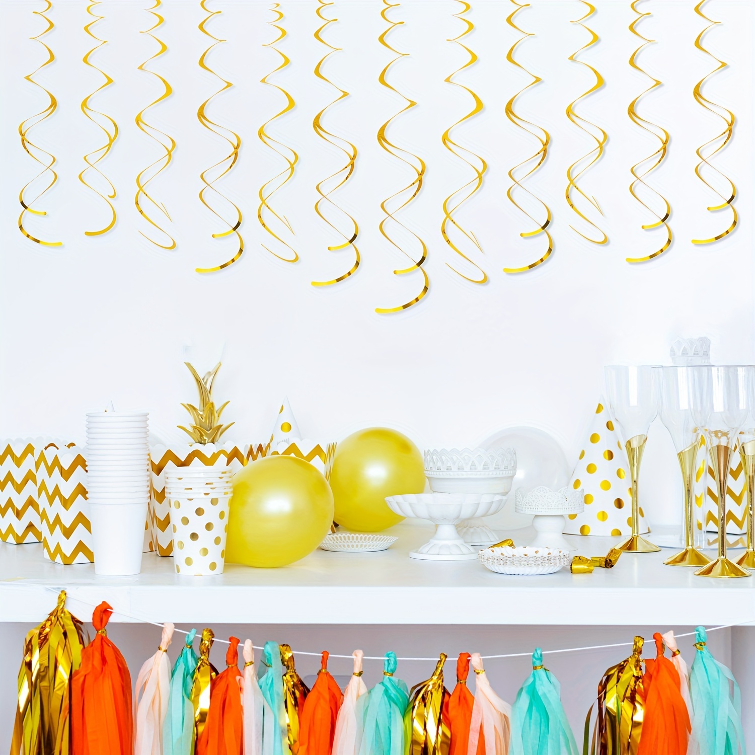 12pcs Golden Hanging Swirl Decorations for Party Ceiling Wedding