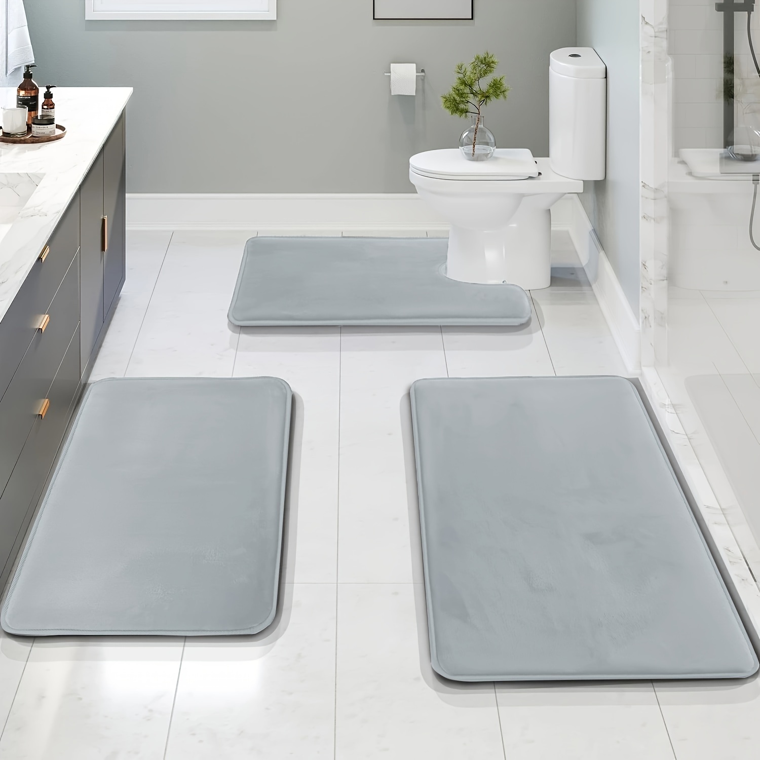 TEMU 【】エクステンデッド フォーム バスマットセット 丈夫な滑り止め トイレマット U字型マットとトイレ蓋カバーパッド付き - 快適なバスルーム装飾 寝室のカーペット リビン キッチンに最適 デーにも