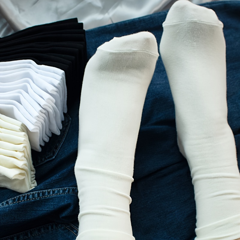 Breathable Mid Tube Socks Women's Stockings 5 Pairs Solid Socks