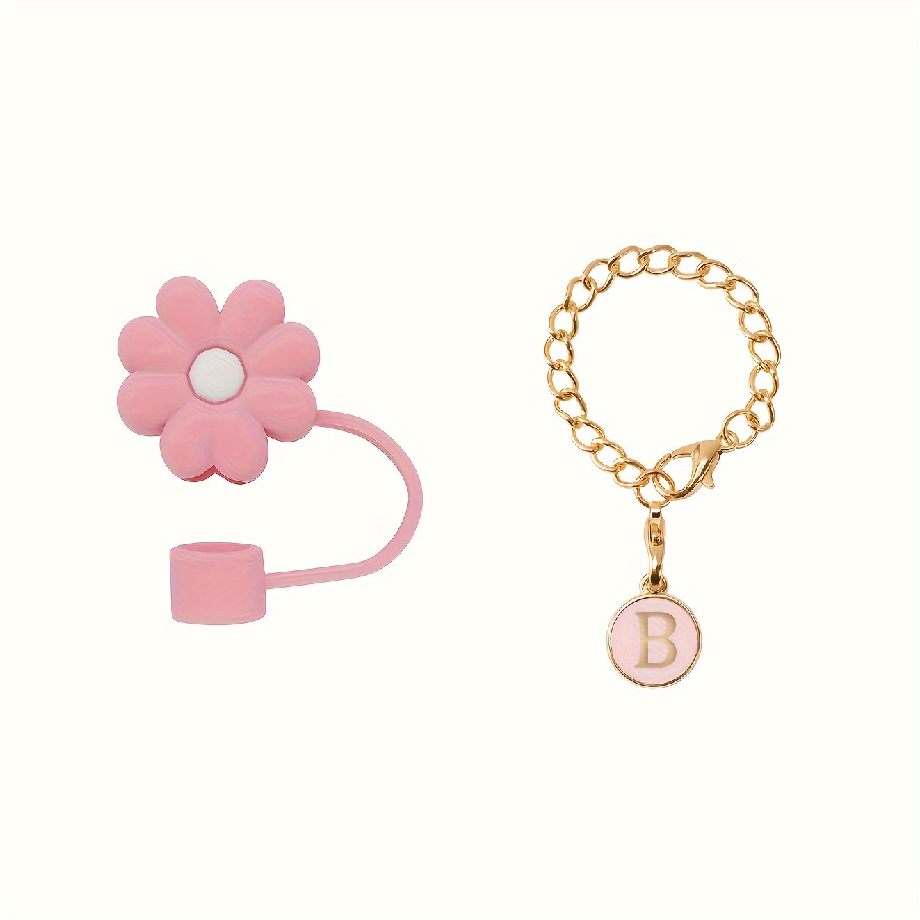 Initial Letter Chain Charm And Straw Tip Cover Set - Temu