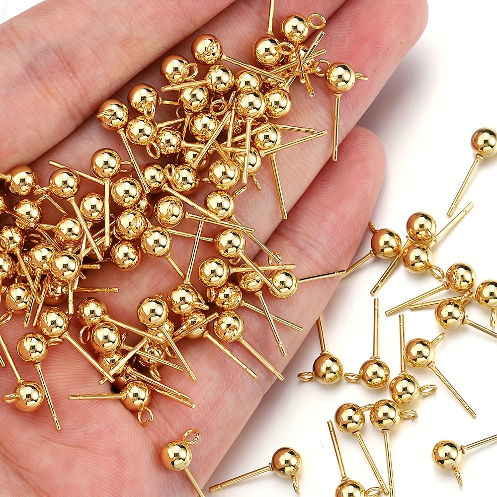 

20pcs Stainless Steel Round Ball Ear Post Studs Ear Backs With Hanging Hole Golden Earrings For Diy Jewelry Making