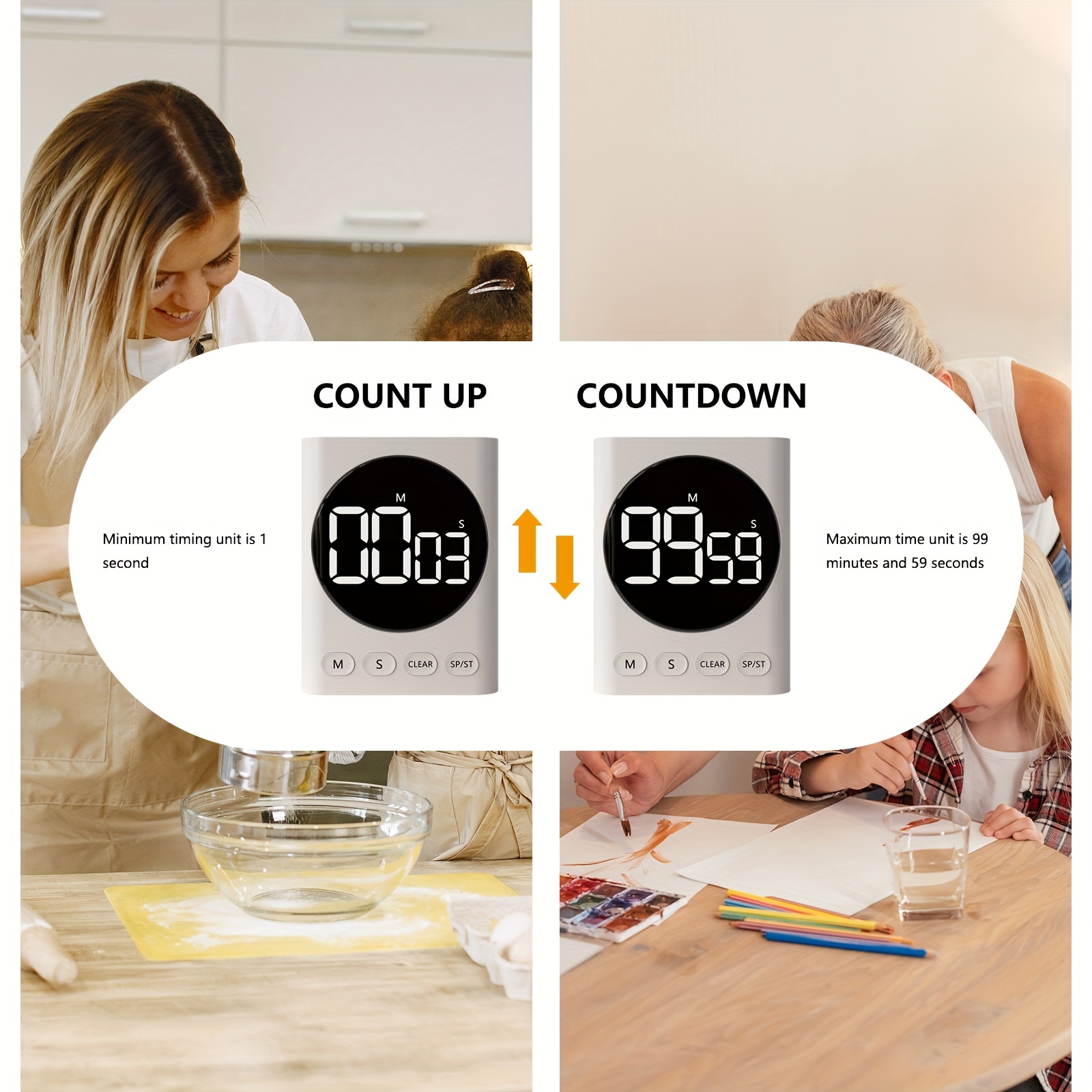 Magnet Kitchen Timer 99-minute Digital Count Up & Countdown Timers