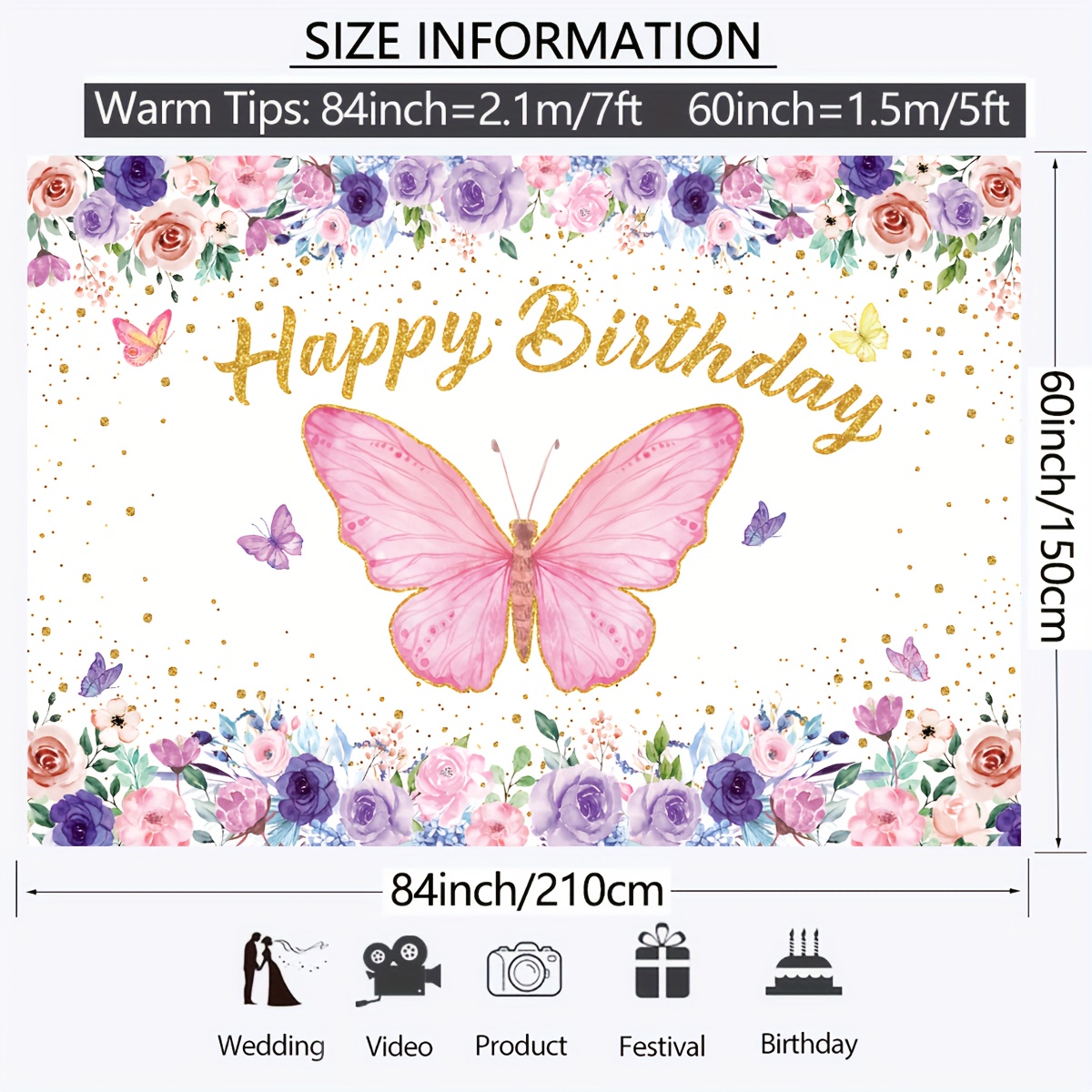 1pc, decorazioni per feste di compleanno a farfalla forniture 5x3ft, sfondo  farfalla, per ragazze striscione sfondo compleanno farfalla, striscione ba