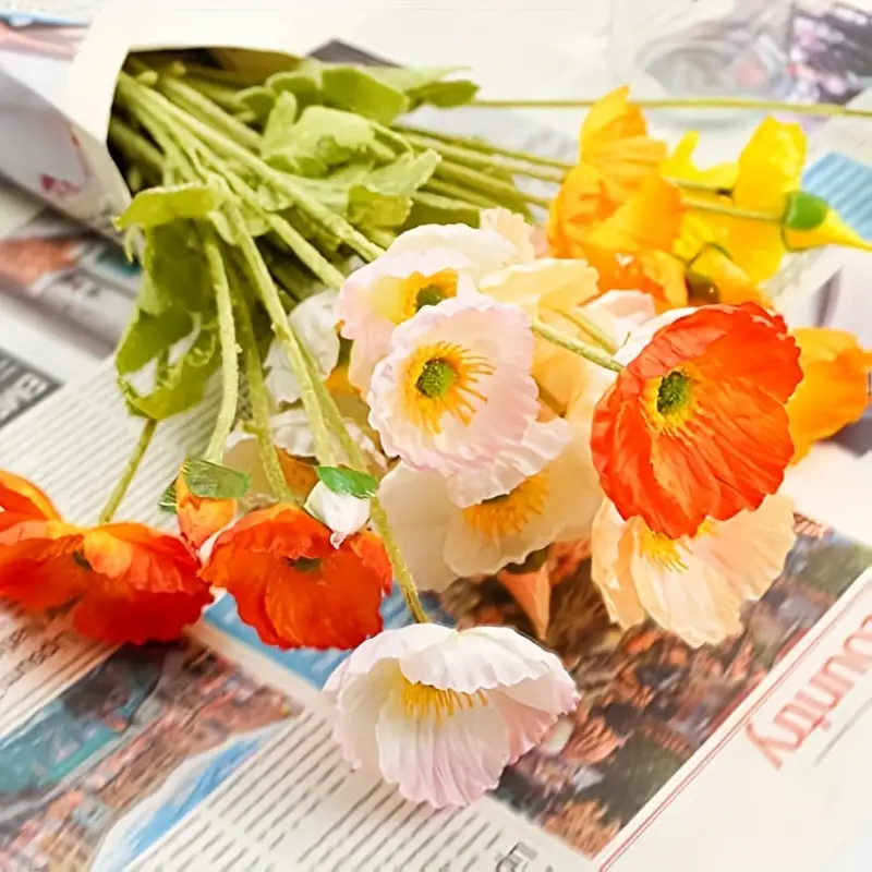 Artificial Poppy Silk Flowers Faux Corn Poppy Flower Stems - Temu