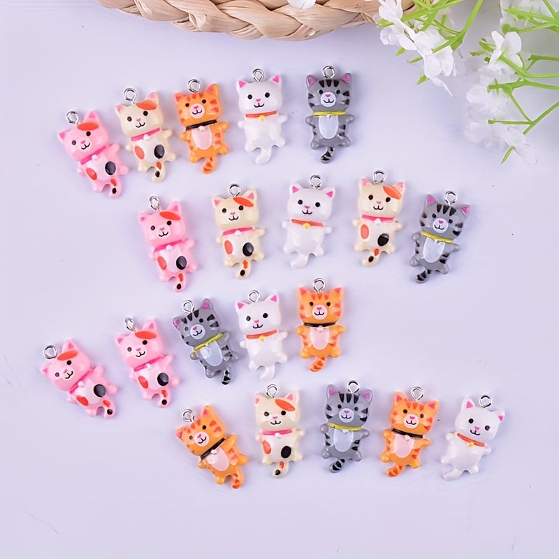 

20pcs Adorable Resin Charms In 5 Vibrant Colors - Diy Earrings & Necklaces, With Easy- Rings, Cat Accessories