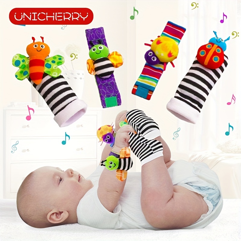 4pcs Baby Wrist Rattle Foot Finder Socks Set - 3-12 Months