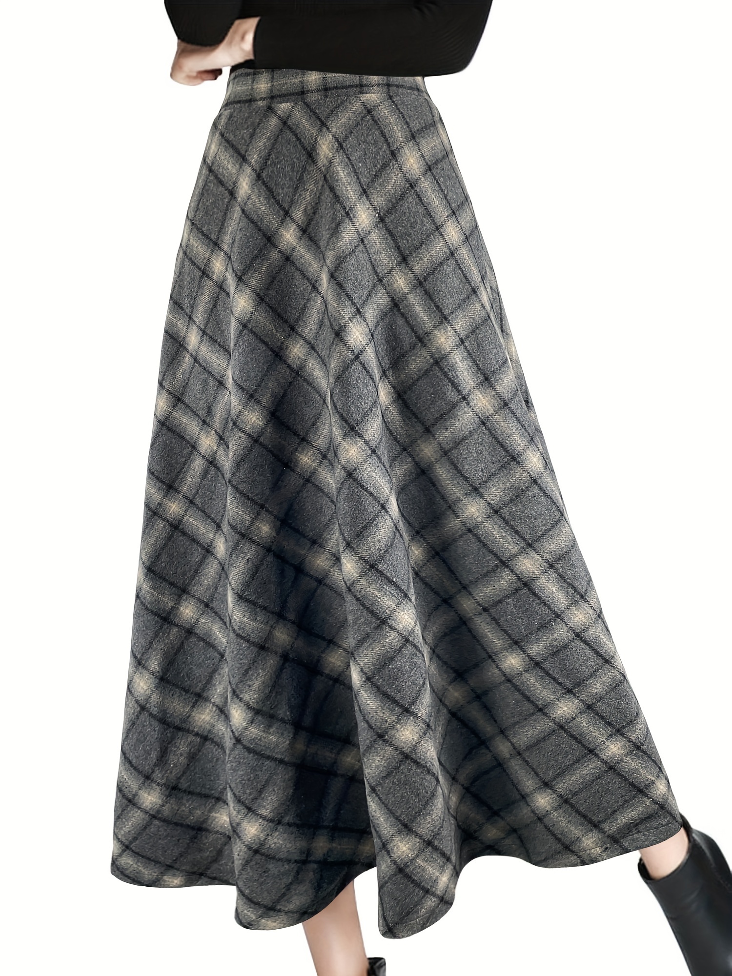 Casual Pearl Midi Skirts Plaid Loose Fashion Knee Length - Temu