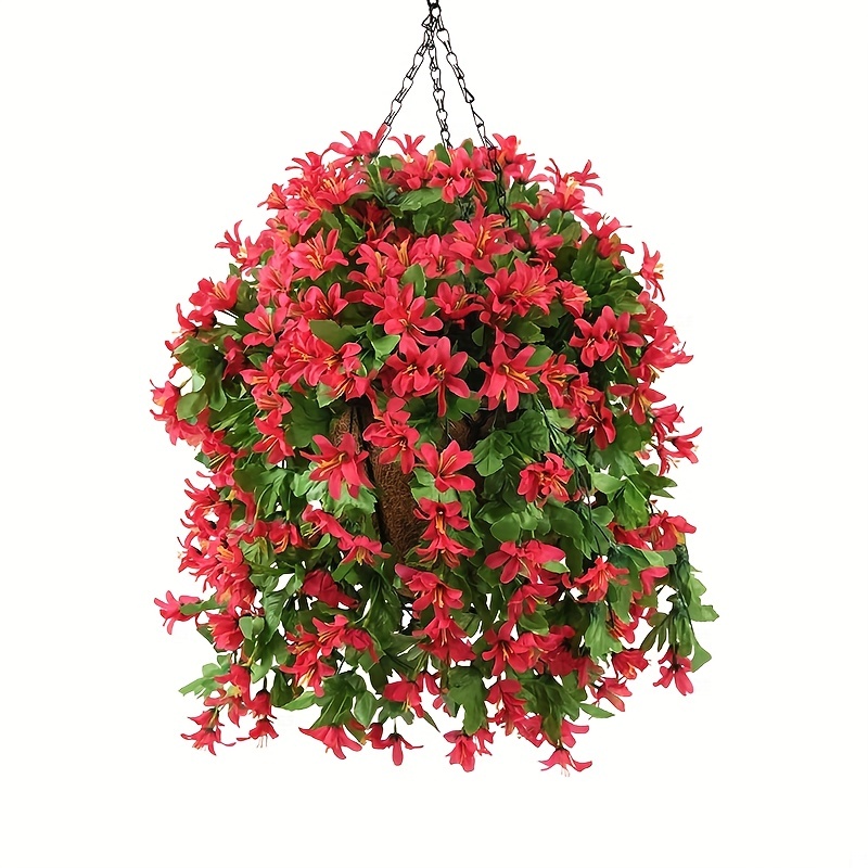 

2pcs, Artificial Hanging Violet Flowers In Basket For Patio Garden Decor, Artificial Hanging Vine Plant Hanging For The Decoration Of Courtyard