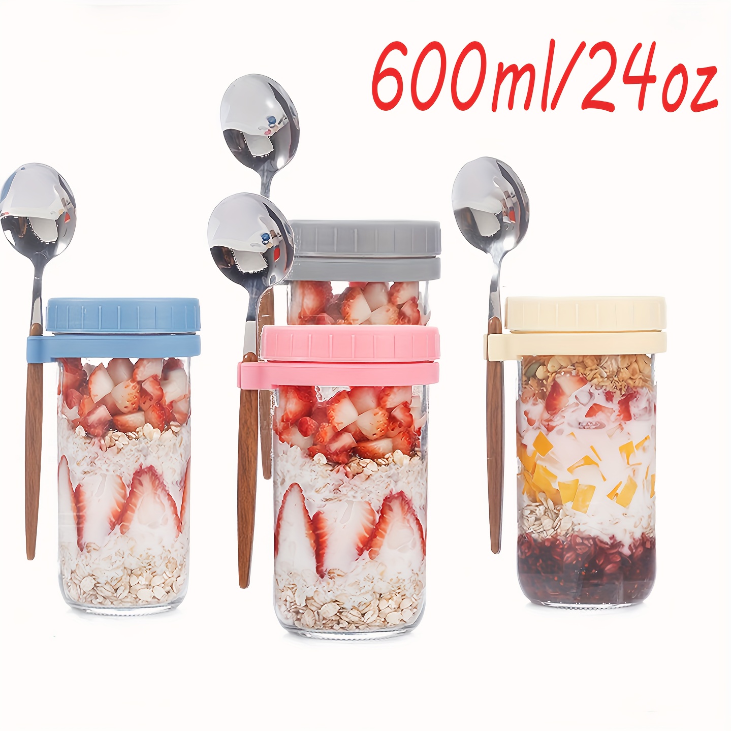 Overnight Oats Containers With Lids And Spoon Mason Jars For - Temu