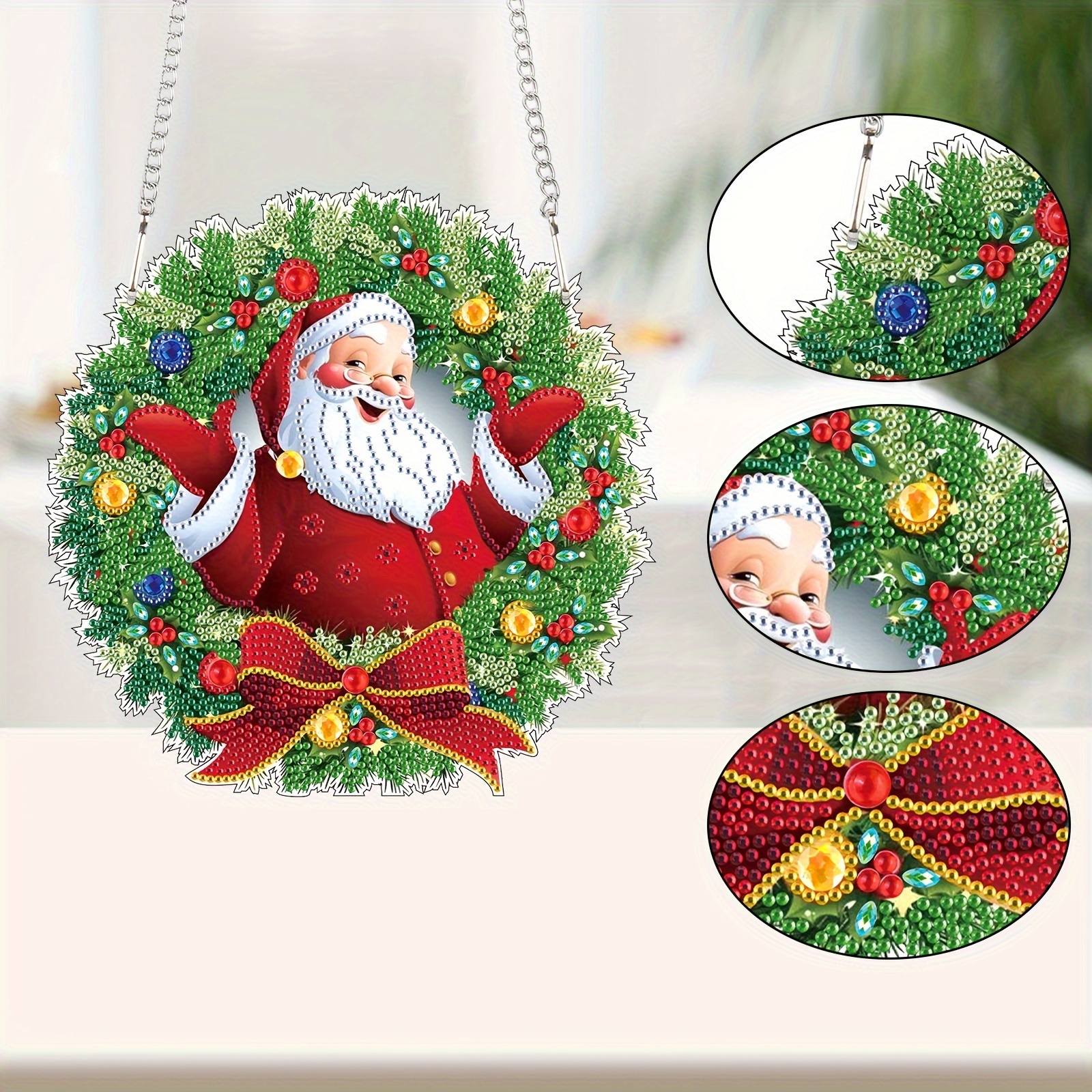 

8.5x8.9inch Diamond Painting Kits Hanging Pendant Diy Santa Claus Wreath Ornaments Shaped Diamond