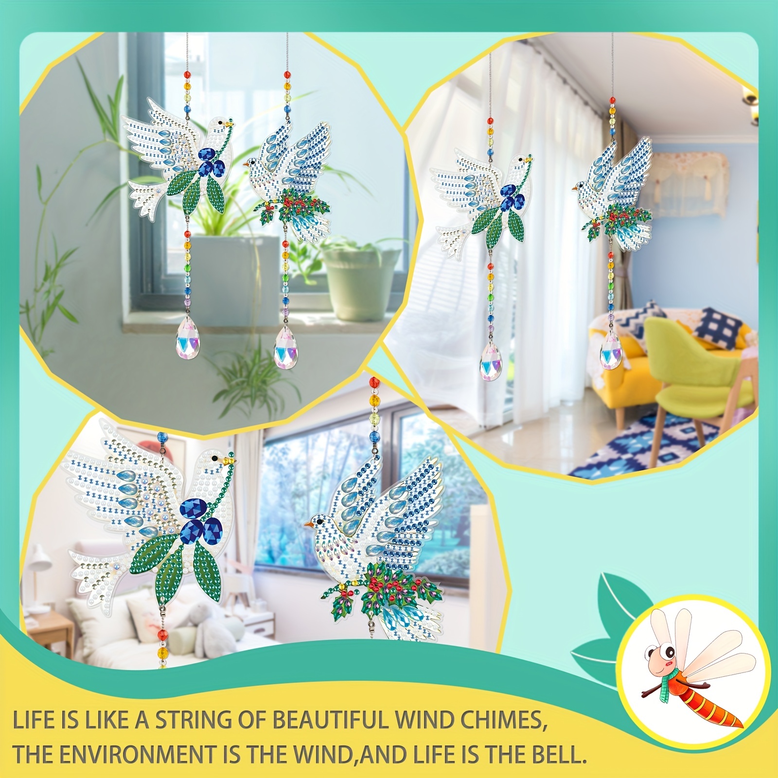 2pcs Diamond Painting Suncatcher, Double Sided 3D Diamond Painting Wind  Chime Paint By Number, Diamond Painting Hanging Ornaments For Adults Garden