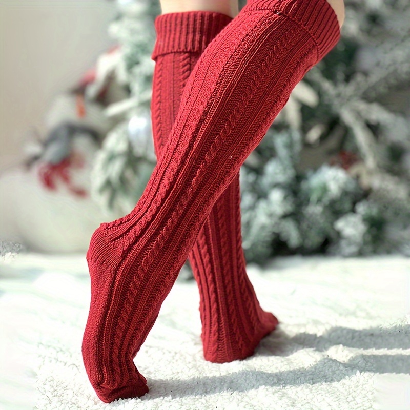 Thick Cozy Knee High Cable Knit Socks One Size