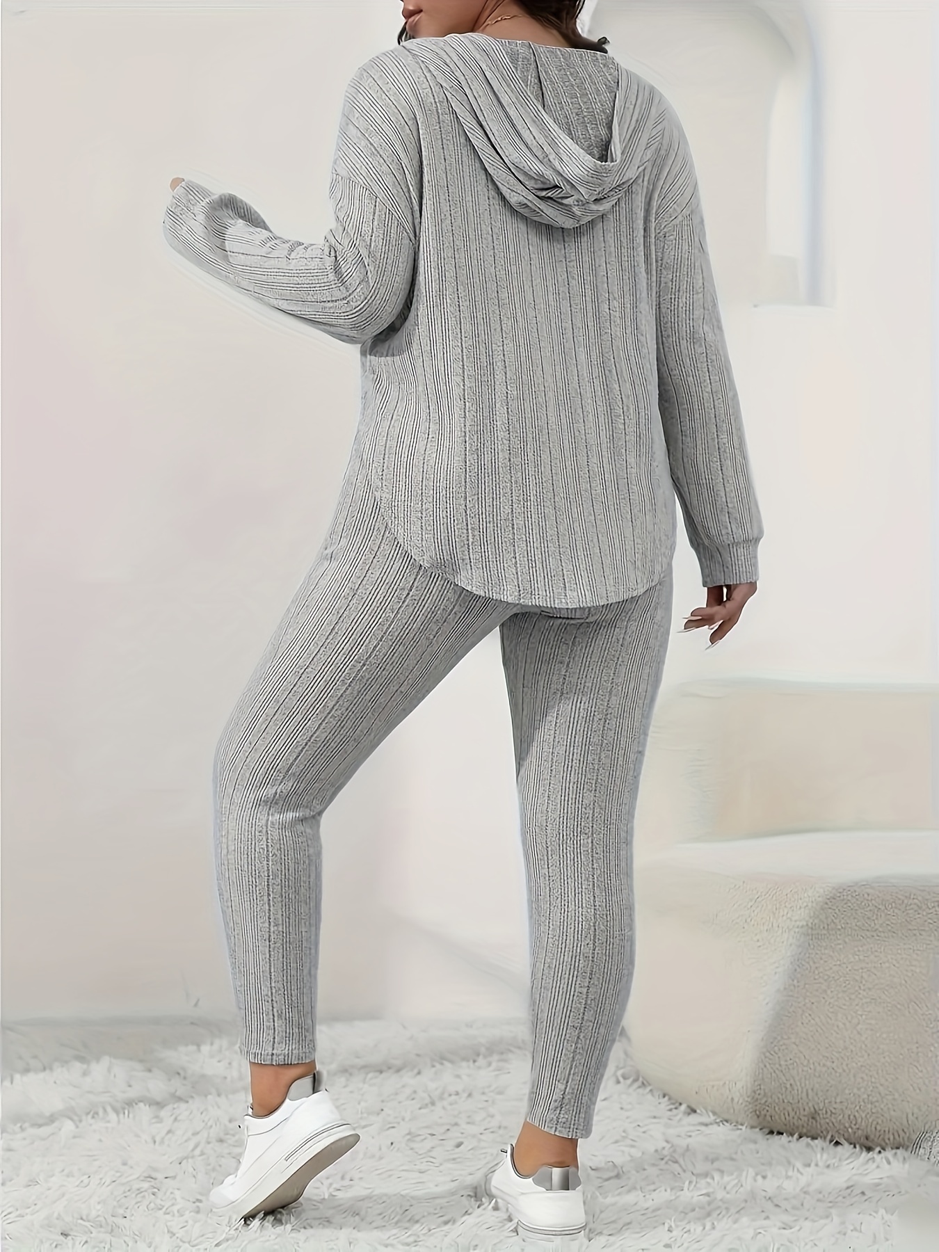 Women's Hoodie And Leggings Set Grey Loungewear –