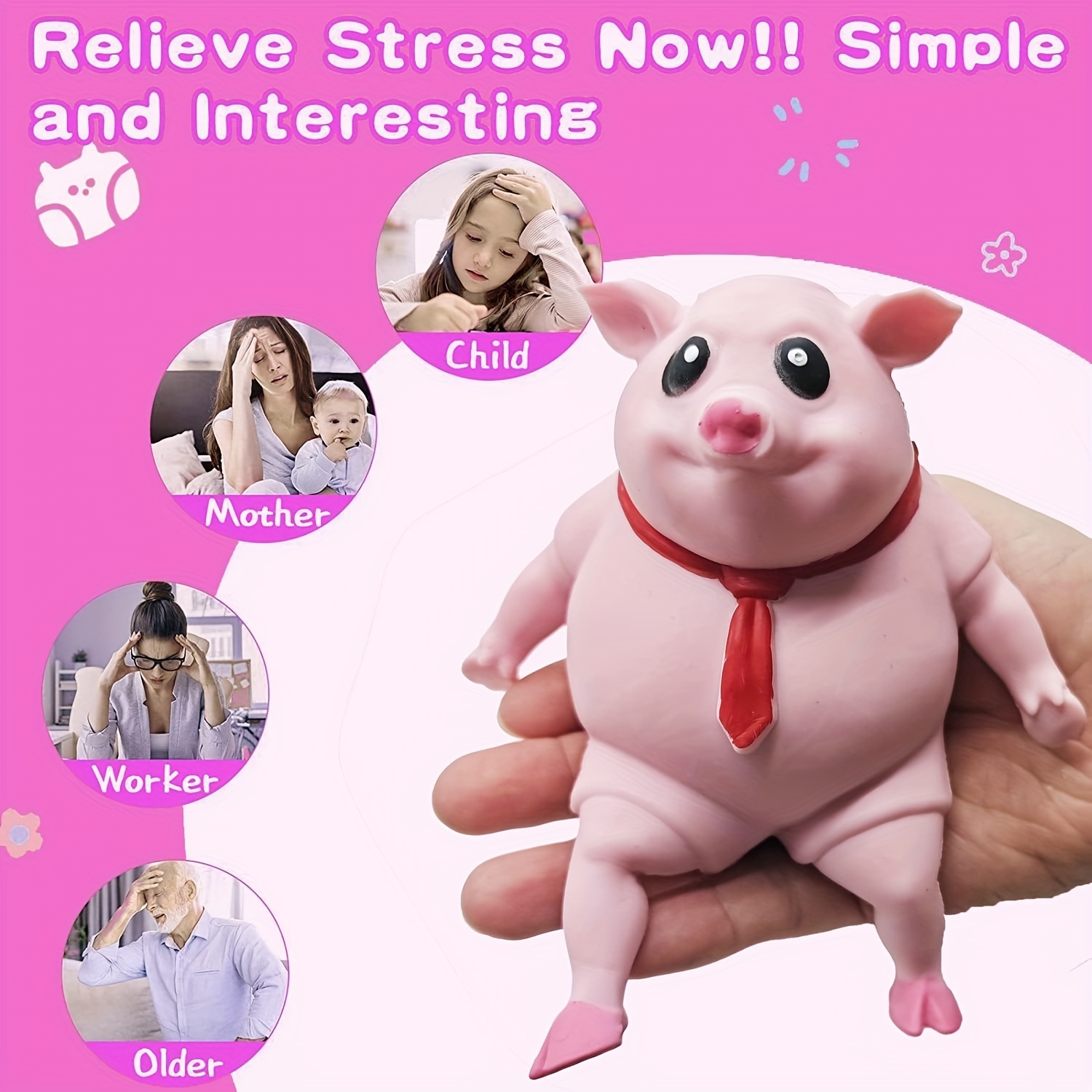 Acheter Jouets à presser cochon rose, poupée cochon Squishy TPR à rebond  lent, Anti-Stress, décompression, jouet Anti-Stress pour enfants et adultes