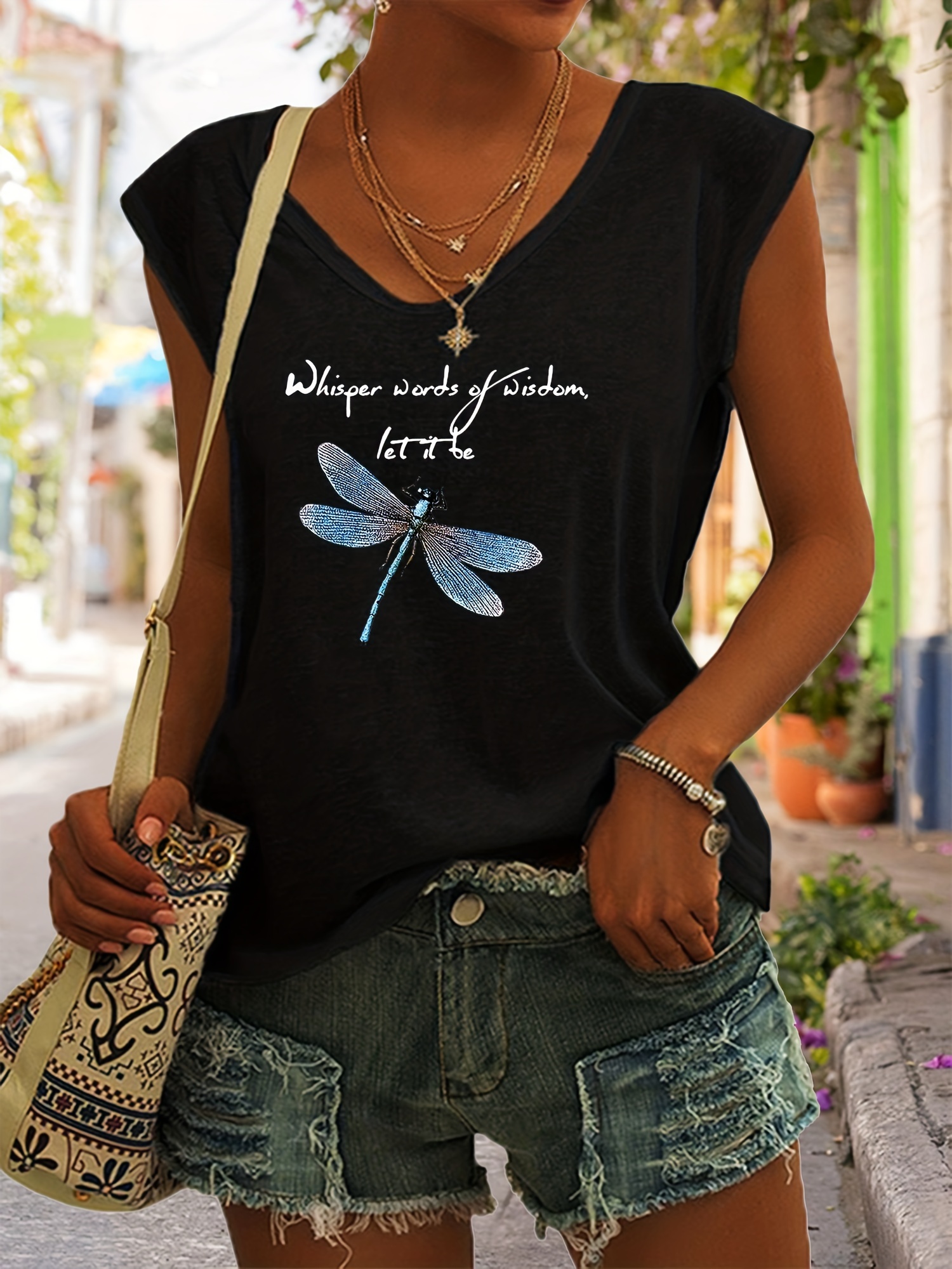 Camiseta Sin Mangas Estampado Let It Be Camiseta Informal - Temu Chile