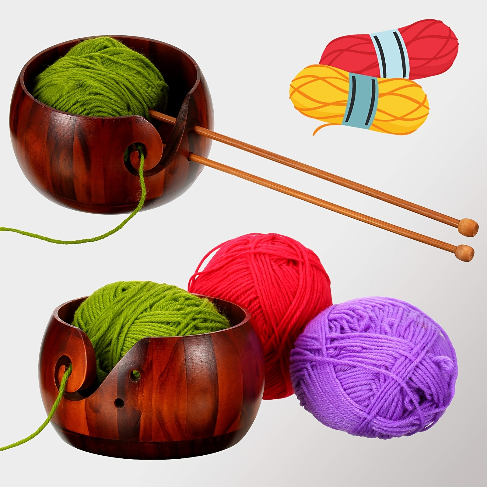 Wooden Yarn Bowl With Holes Crochet Bowl Holder Handmade - Temu