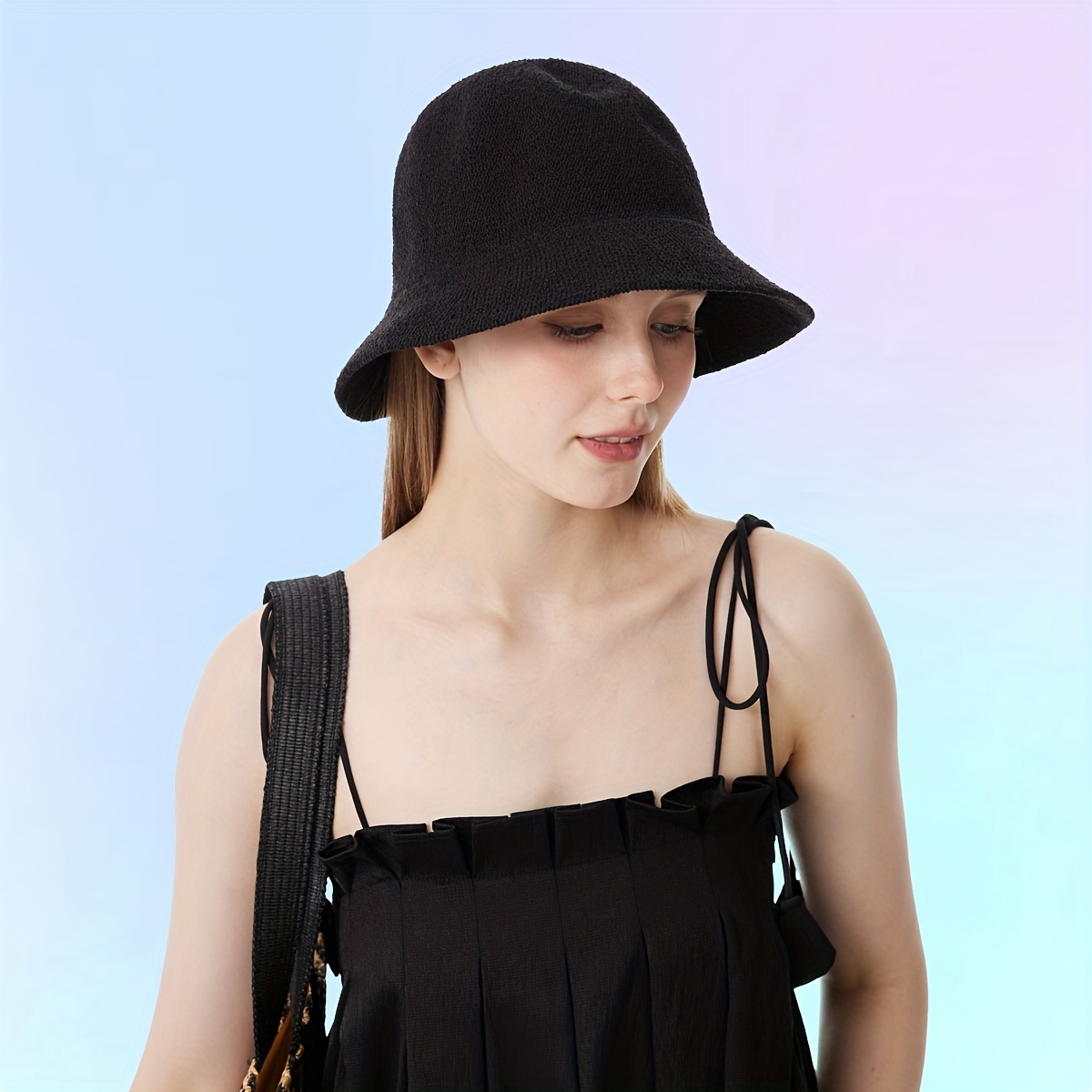 French Style Elegant Bucket Hat Solid Color Casual Sunshade - Temu Australia