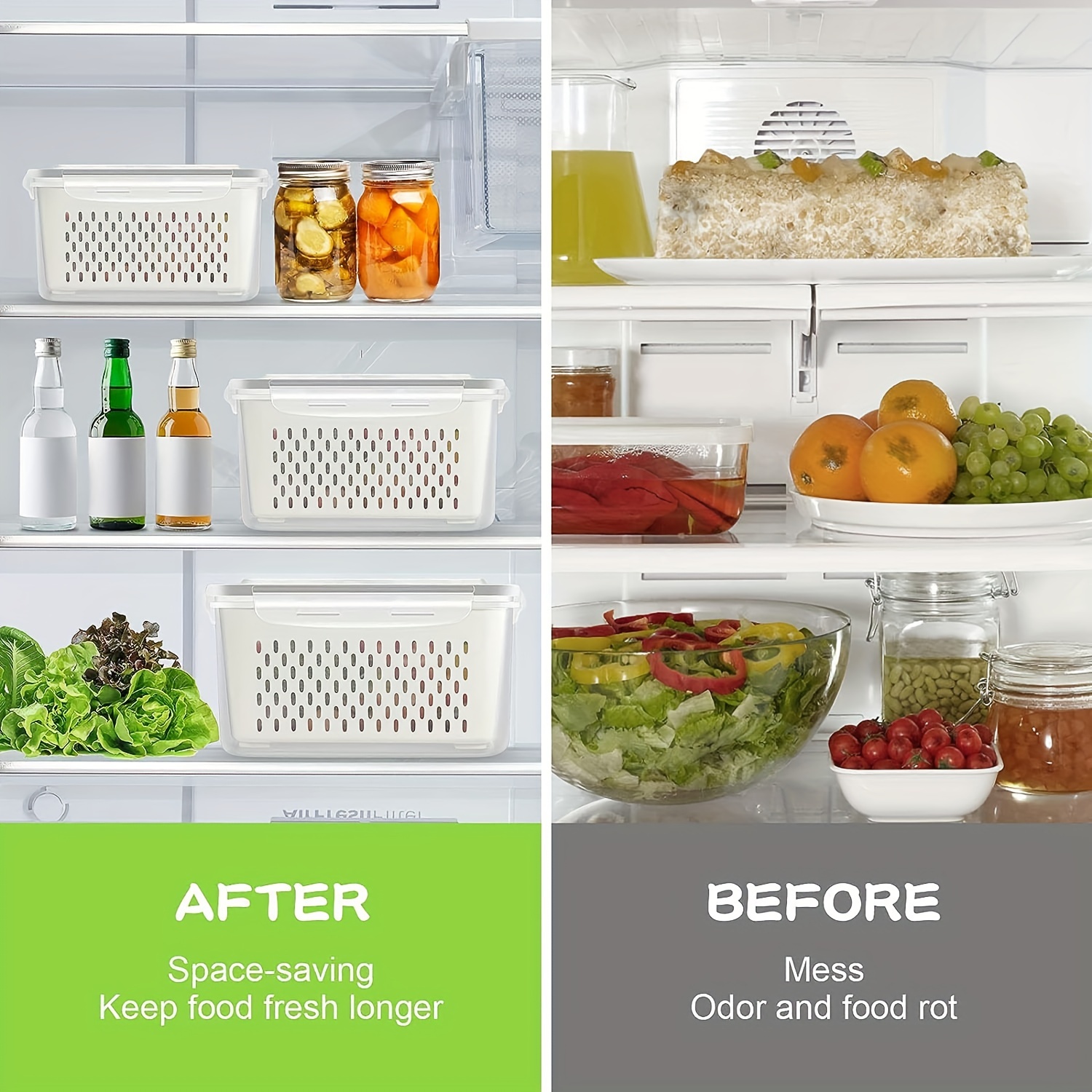 2 Pack Refrigerator Food Storage Containers , Produce Saver Stackable  Container with Lids , Freezer Bins Stay Fresh Lettuce Salad Container for  Fridge