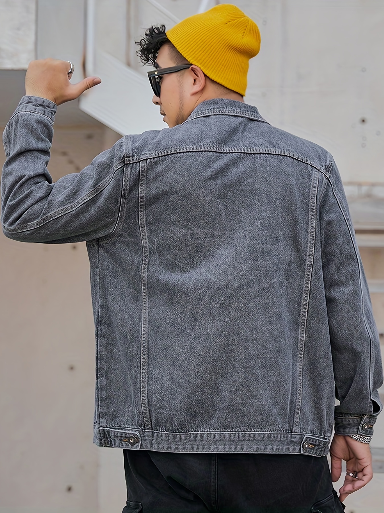 Mens Trendy Gradient Denim Jacket Casual Outdoor Loose Street Fashion Youth  Coat