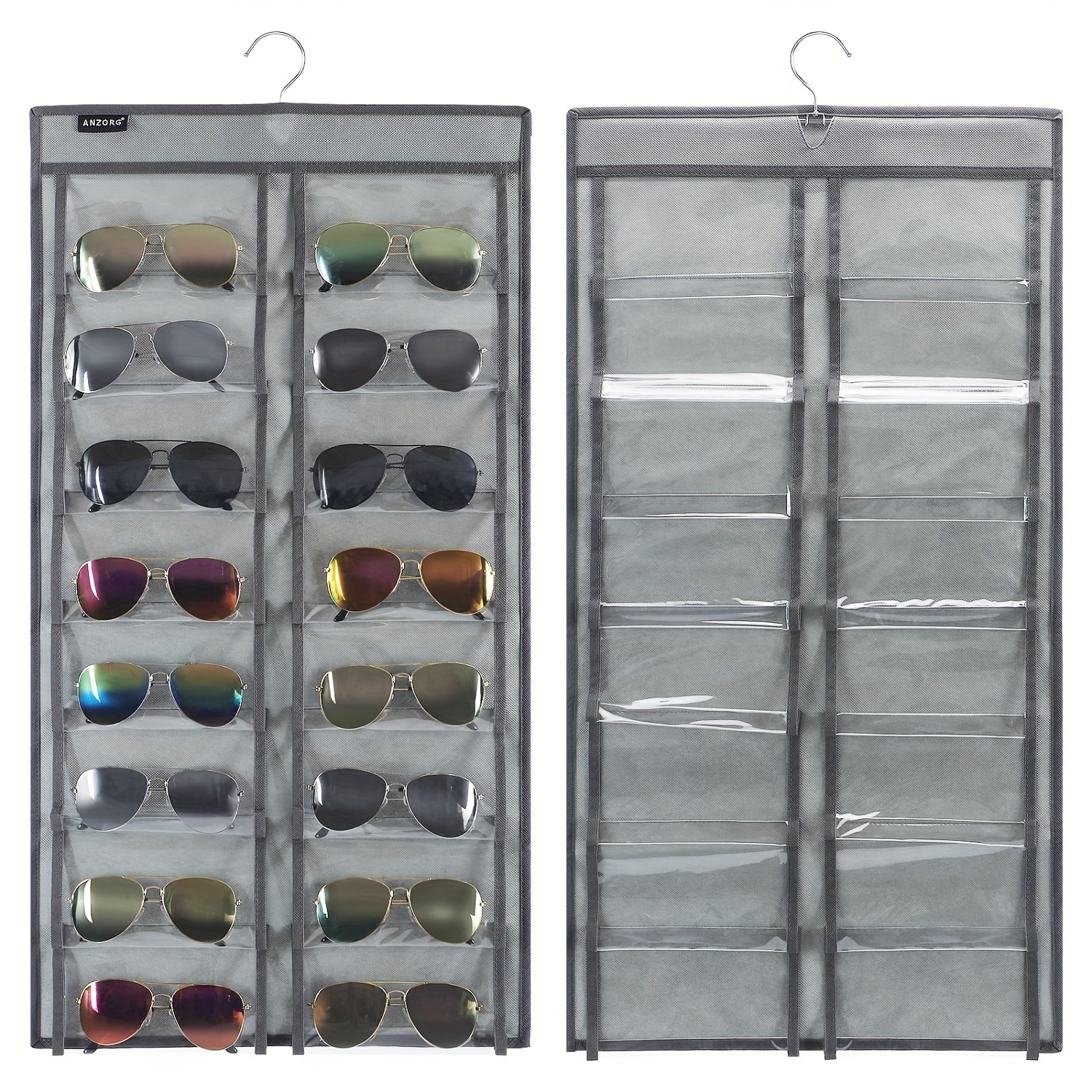 

1 Pc Dual Sided Hanging Sunglasses Organizer Wall Eyeglass Holder Sunglass Rack For Home With 32 Dust Proof Pockets
