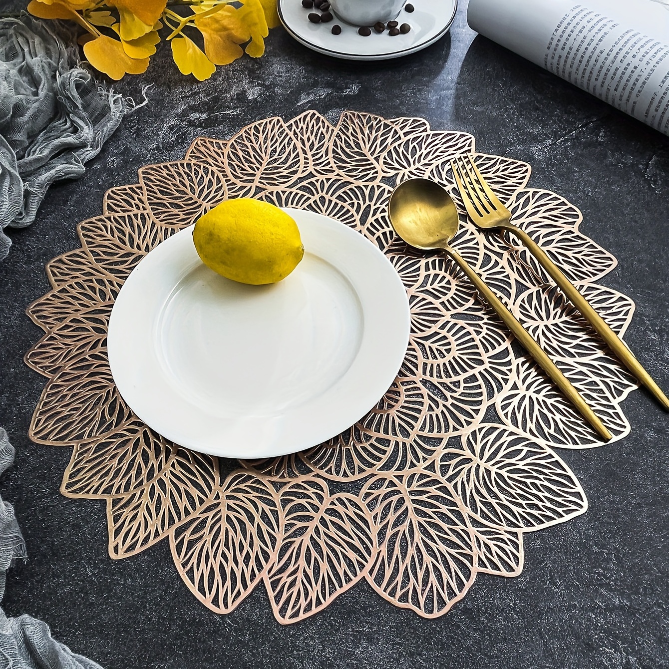 8PCS Gold Placemats Round Place Mat Kitchen Dining Table Mat Wedding Table  Decor