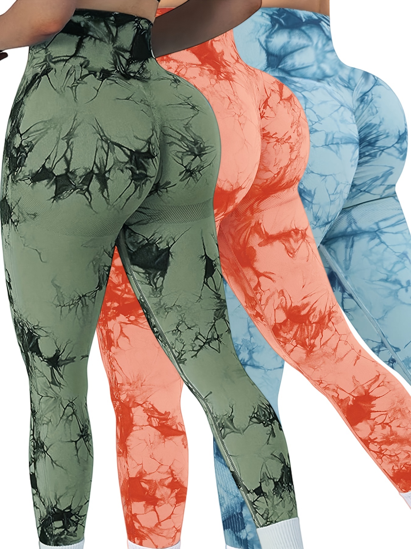  Dream Tie Dye Workout Leggings For Women Seamless High Waist  Scrunch Athletic Running Gym Fitness Active Pants