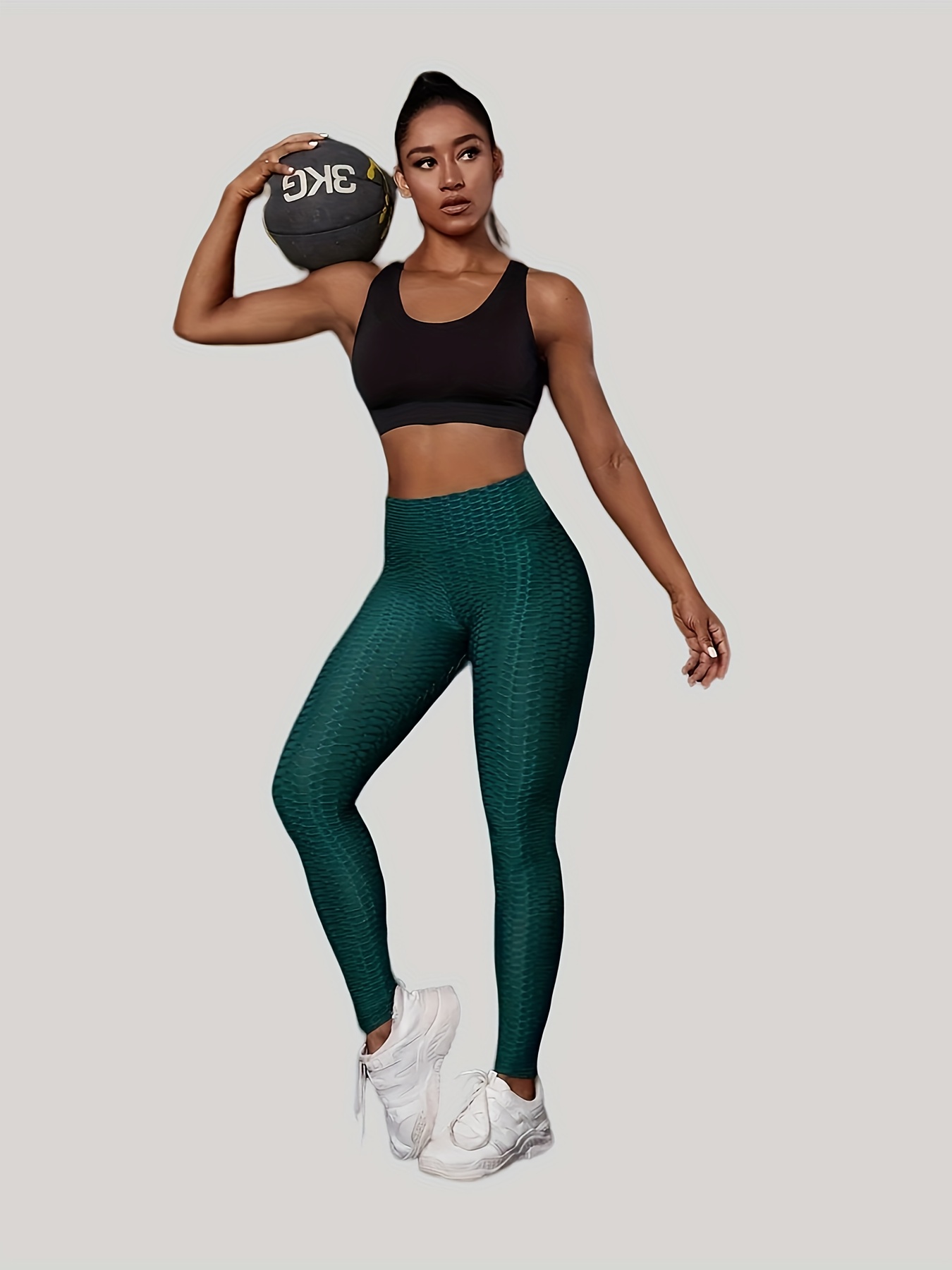 Honeycomb High Waist Stretchy Sports Pants Solid Color - Temu