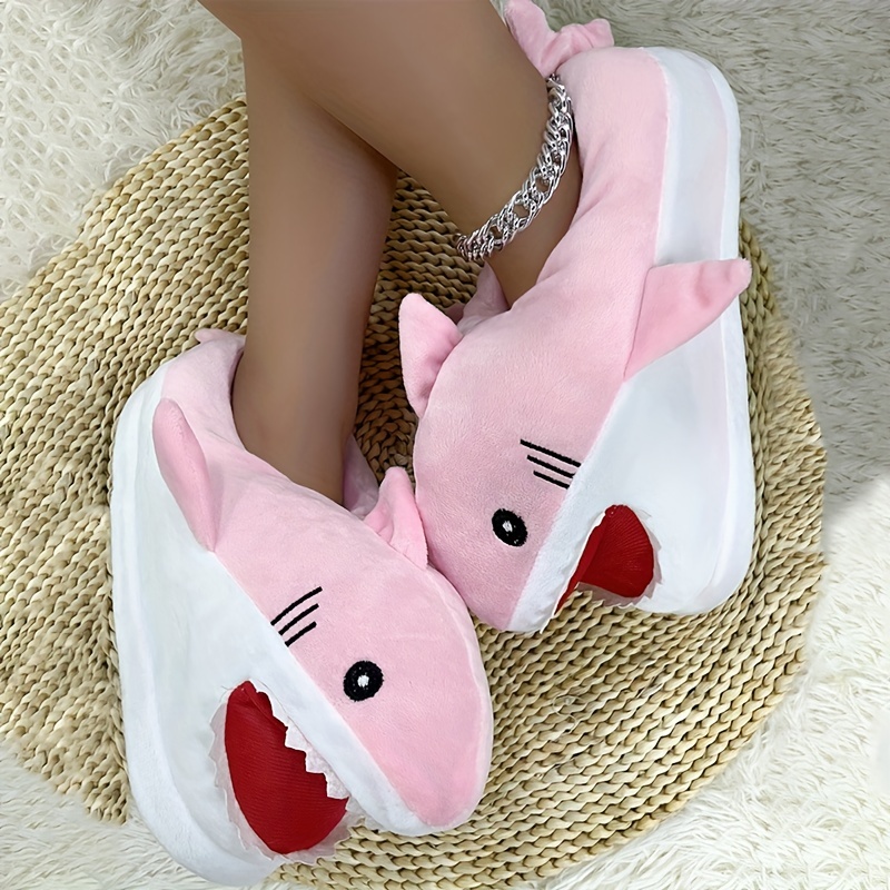 Women's Cute Shark Plush Slippers Warm Cozy Slip Shoes - Temu