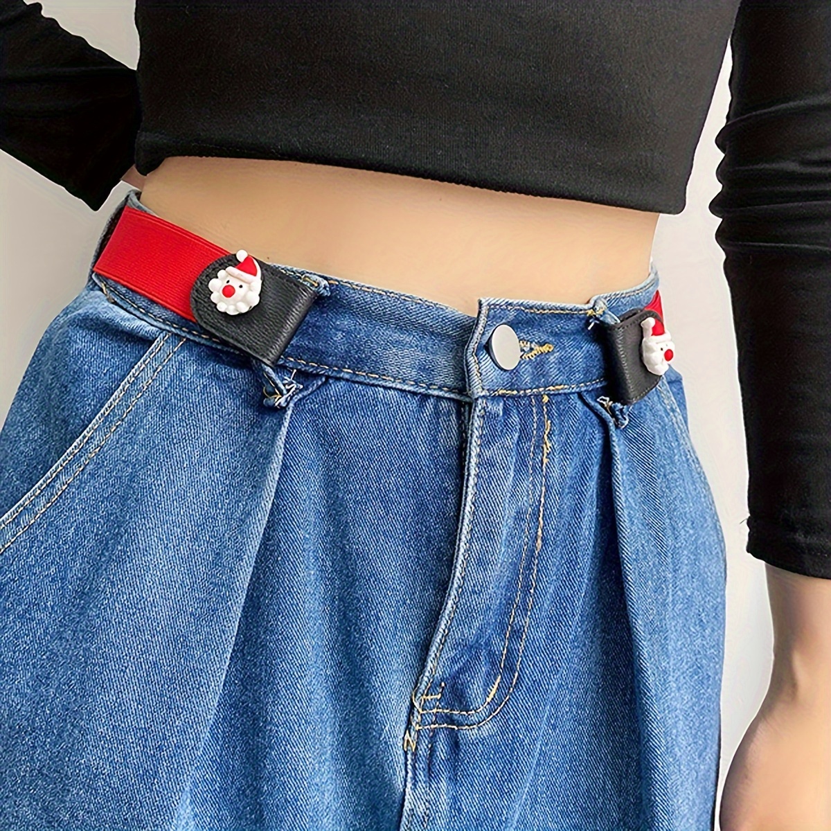 Buckle Belt High Waisted Pants - S / Red