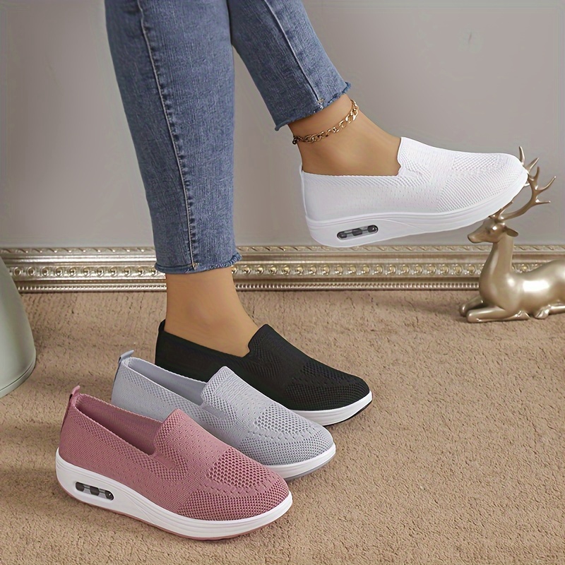 

Women's Air Cushion Sock Sneakers, Casual Breathable Solid Color Low Top Trainers, Comfortable Knitted Walking Shoes