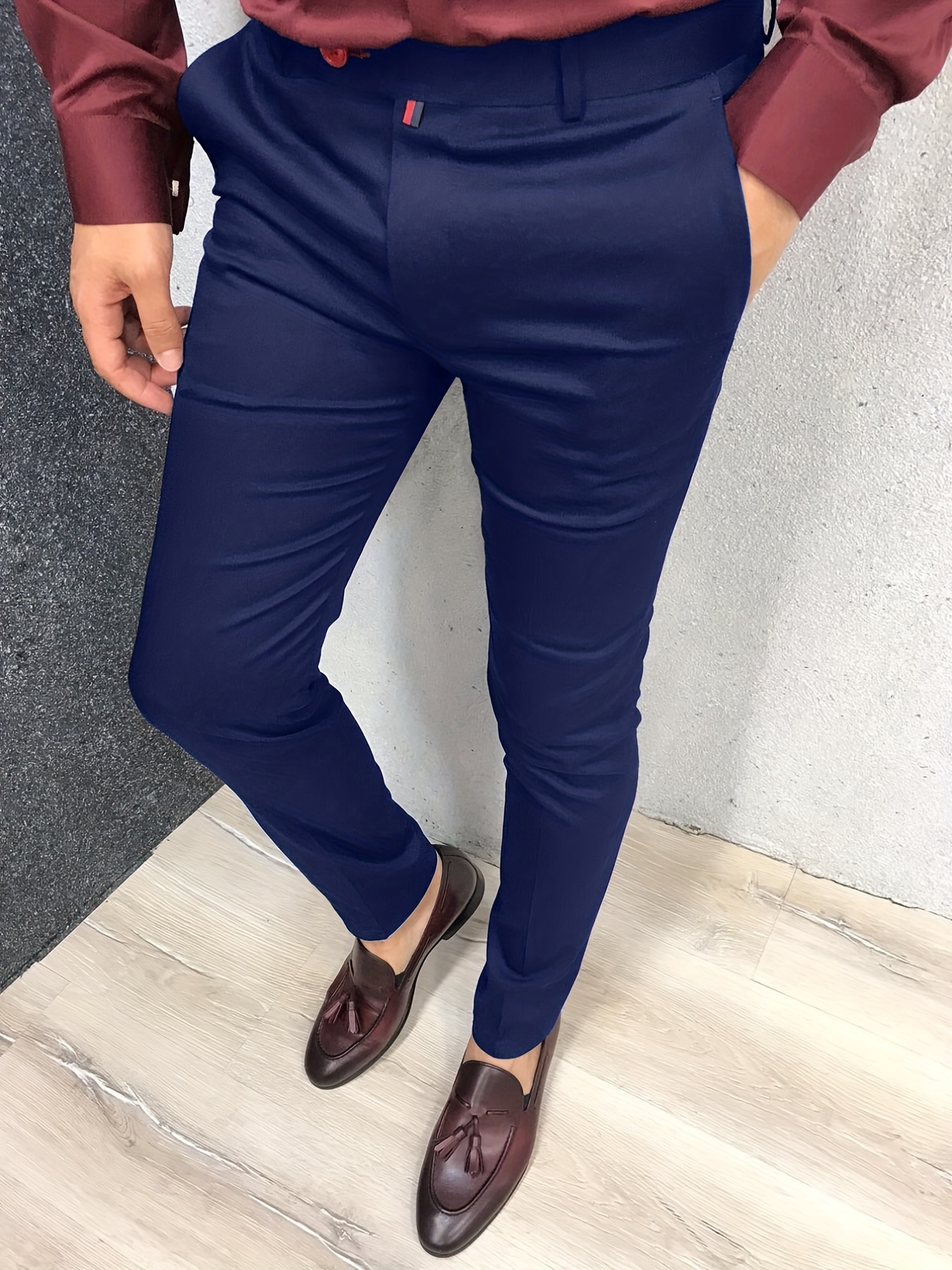 Classic Design Slim Fit Elegant Dress Pants, Men's Semi Formal Solid Color  Slightly Stretch Dress Pants For The Four Seasons Business Banquet Party