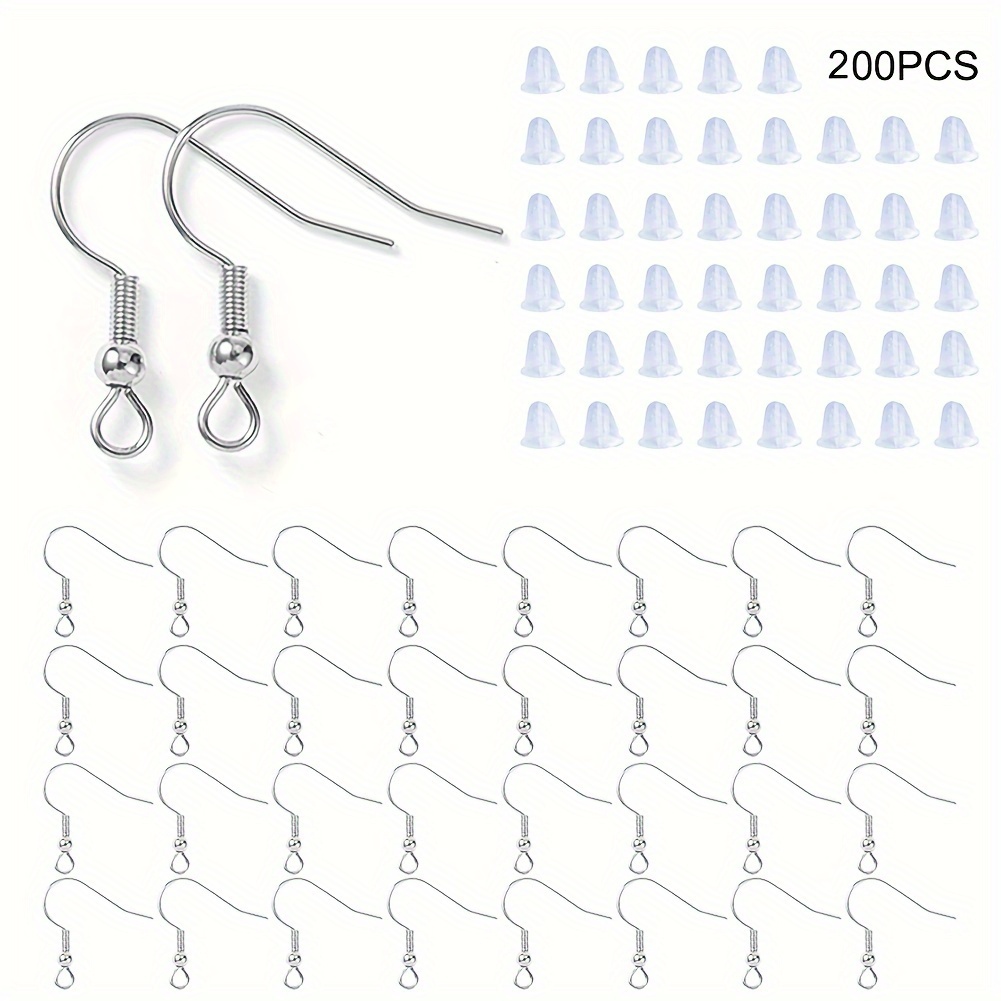 200Pcs Silver Plated Earring Hooks, Bulk Packs, FREE Silicone Back
