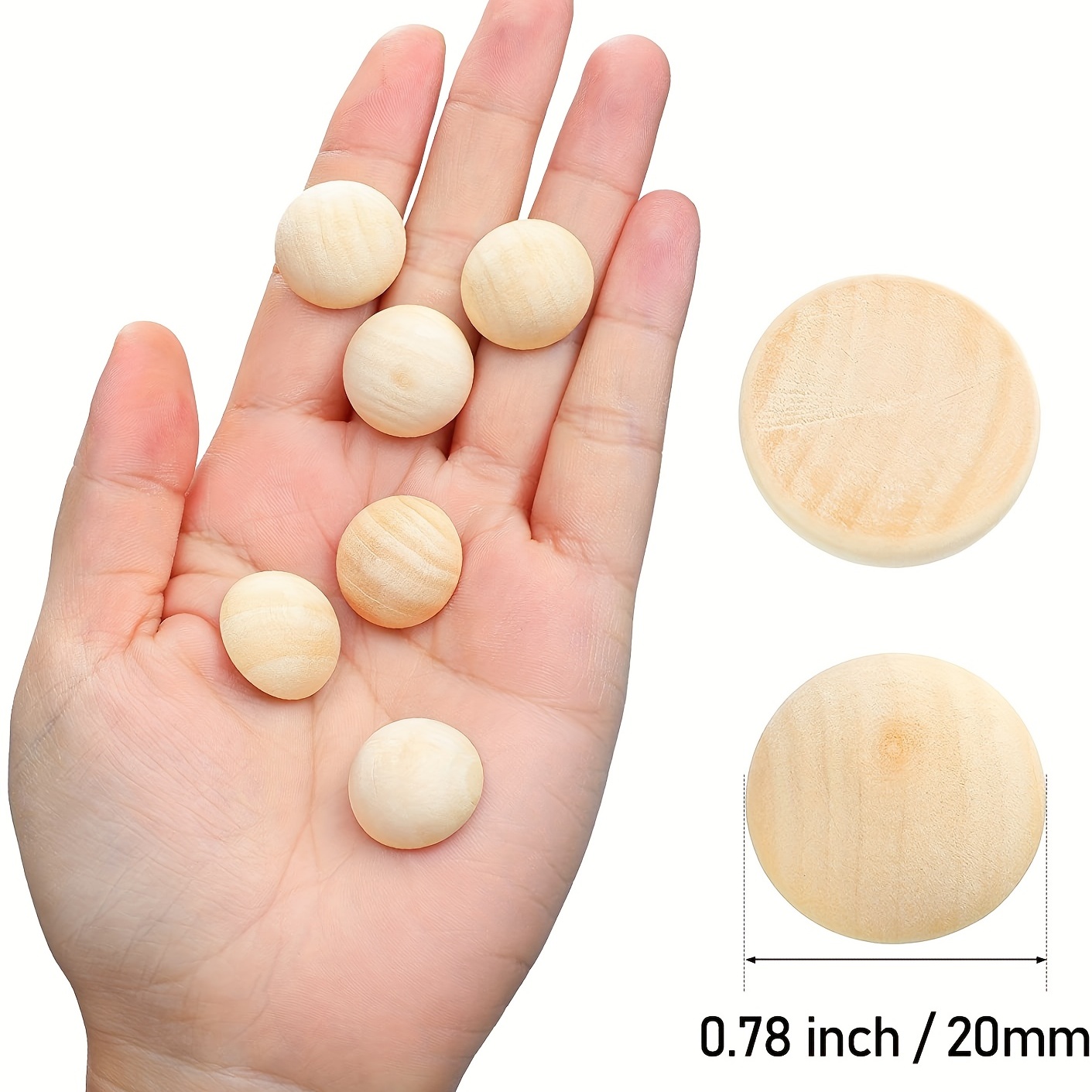 50pcs Natural Half Wooden Beads Unfinished Split Round Wood Balls For Craft  Paint Kids Arts Make