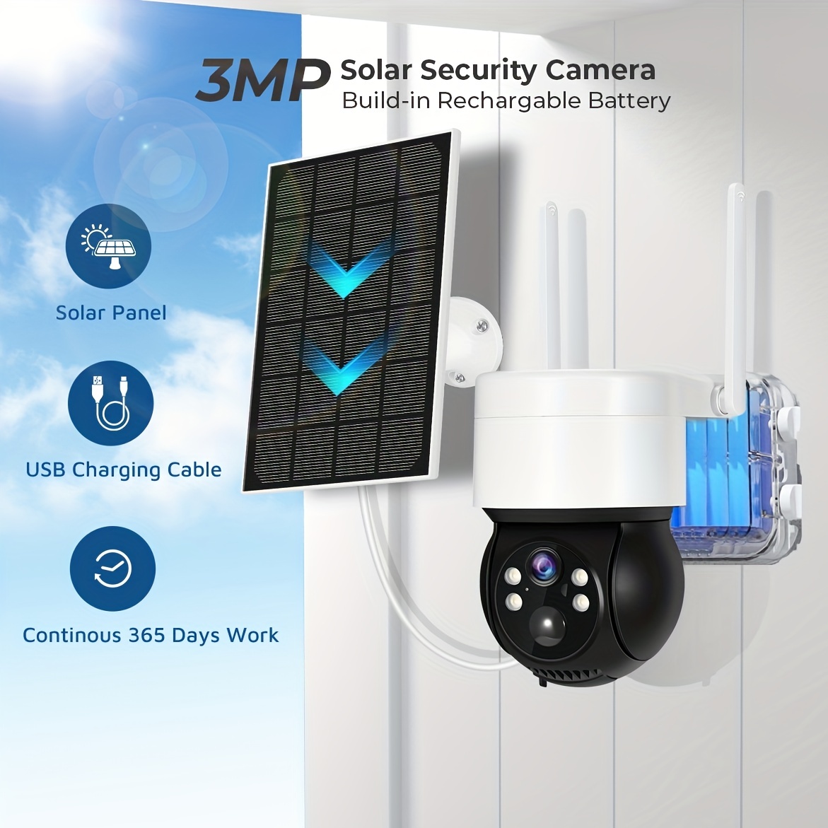 Cámara de seguridad sin cable 2K para exteriores, cámara IP wifi de 3 MP  con visión nocturna, detección de movimiento, impermeable IP66