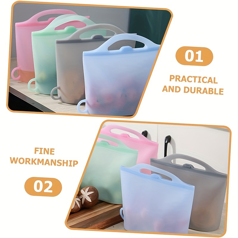 Silicone Reusable Storage Bag With Handle, Leak Proof Freezer Bag