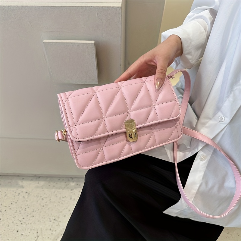 Solid Shoulder Square Bag Turn Lock Crossbody Bag